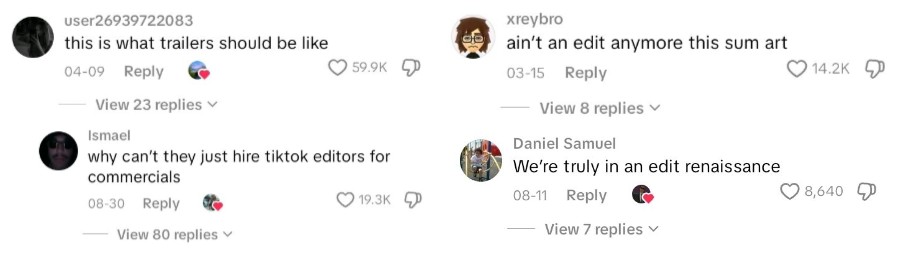 TikTok comments showing demand for quality edits